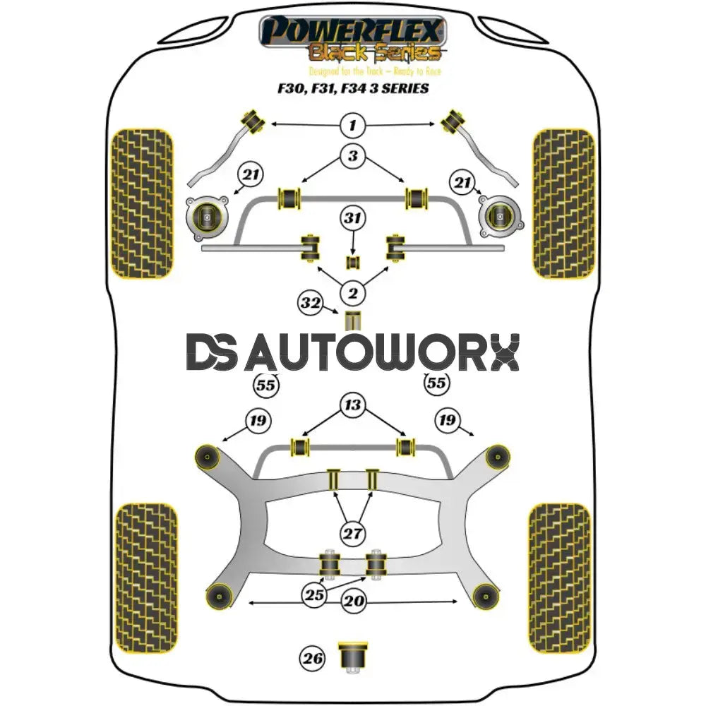 Powerflex Black Series Engine Mount Insert Kit BMW 3 Series F30 F31 F34 F80 F3X Sedan Touring GT 11-18