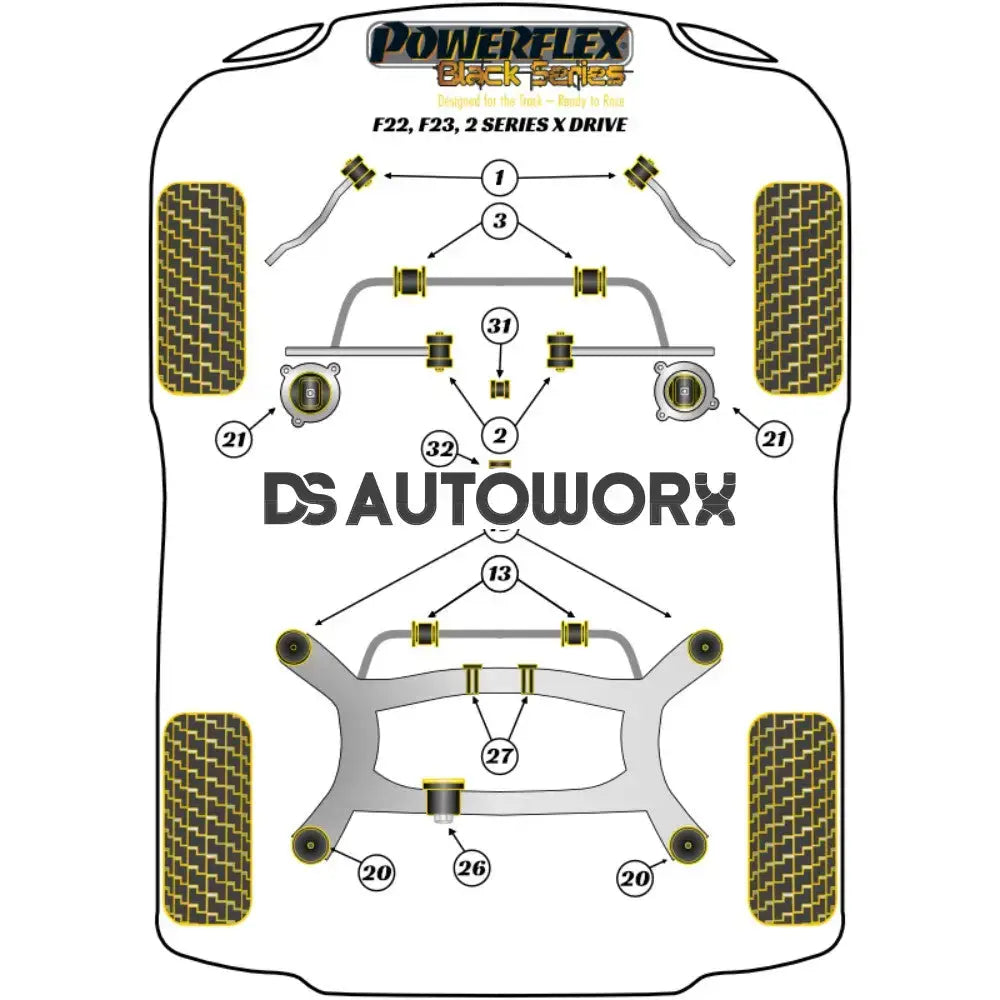 Powerflex Black Series Front Anti Roll Bar Bush 22.5mm BMW 2 Series F22 F23 xDrive 13+