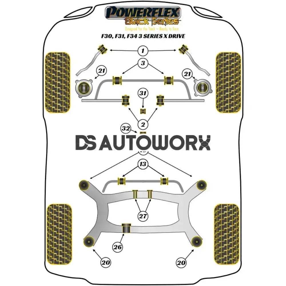 Powerflex Black Series Front Anti Roll Bar Bush 22.5mm BMW 3 Series F30 F31 F34 F80 F3X Sedan Touring xDrive 11-18