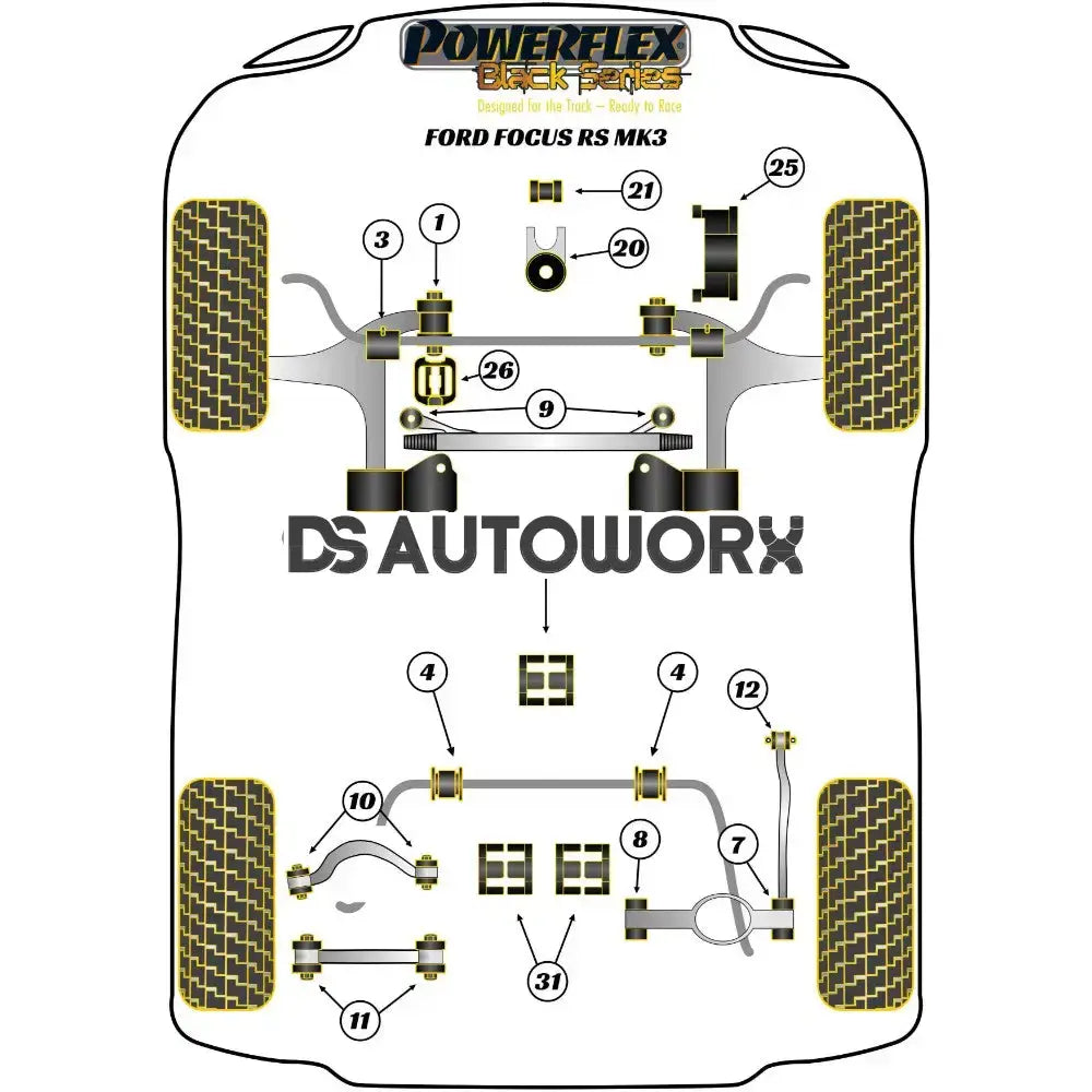 Powerflex Black Series Front Anti Roll Bar To Chassis Bush 24mm Ford Focus Mk3 Inc ST Inc RS 11-18 Secondary image