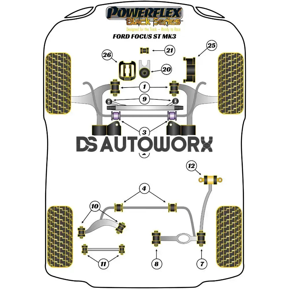 Powerflex Black Series Front Lower Wishbone Rear Bush	 Ford Focus Mk3 Inc ST Inc RS 11-18