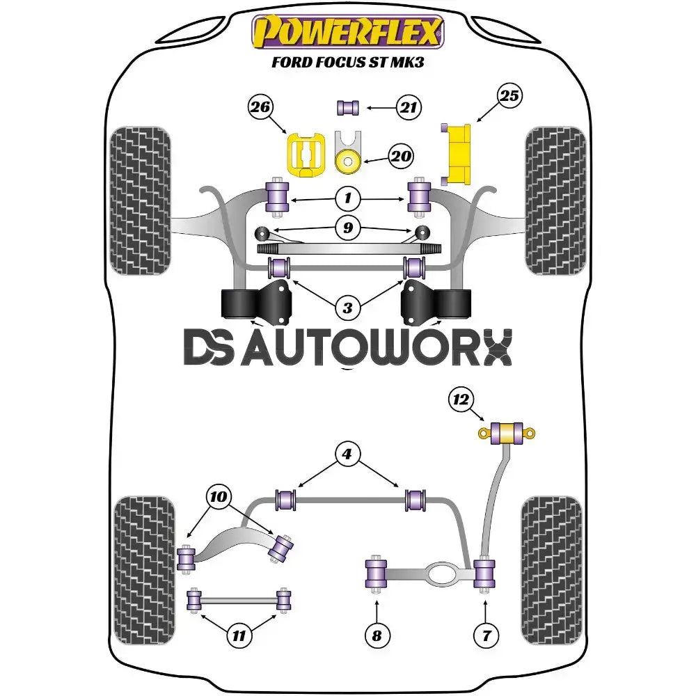 Powerflex Road Series Front Wishbone Rear Bush Anti-Lift Inc Caster Offset Ford Focus Mk3 Inc ST Inc RS 11-18 Secondary image