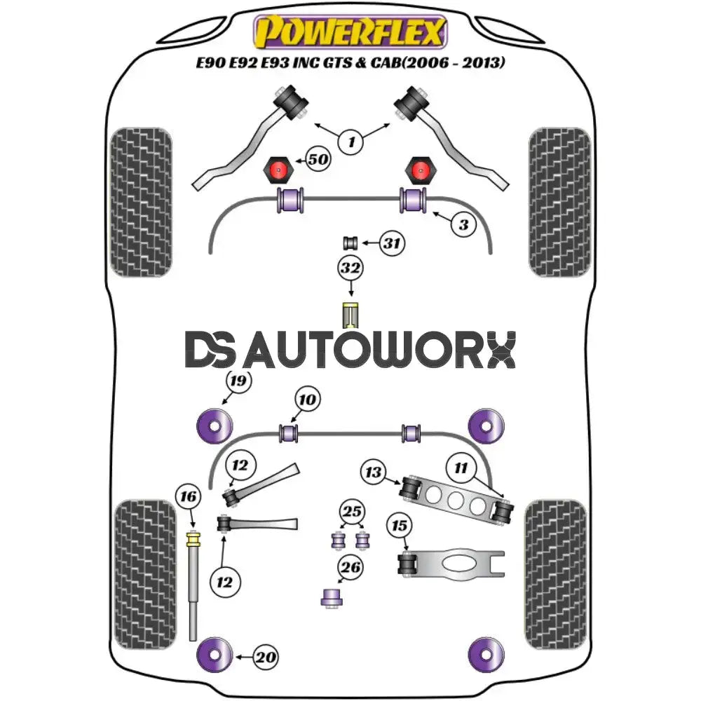 Powerflex Road Series Rear Diff Rear Mounting Bush BMW 3 Series E90 E91 E92 E93 E9X M3 Inc GTS Cab 05-13